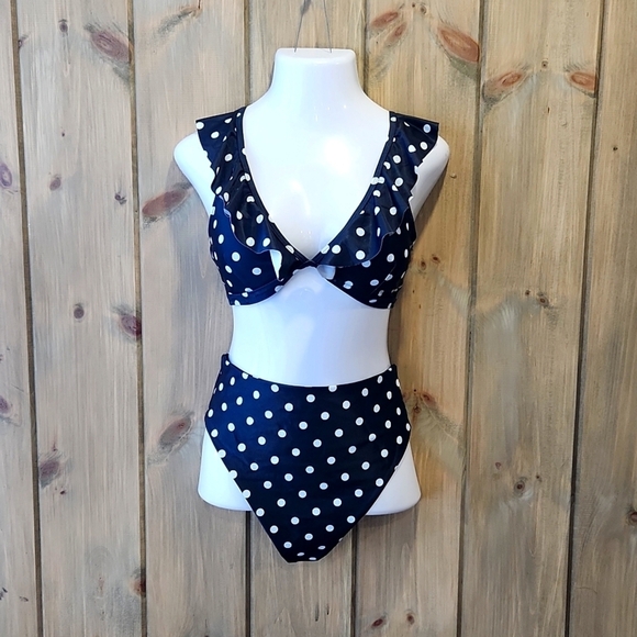 Sexy Polka Dot Ruffle High Waisted Bikini Set, sz L,NWOT - Picture 1 of 12